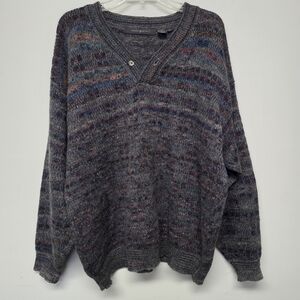 Vintage Jhane Barnes Wool Blend V-Neck Sweater in Multicolor Pattern